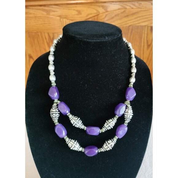 Avon Vintage Necklace Bold Amethyst Color Button Silver Cabochon Purple Jewelry - Picture 12 of 16